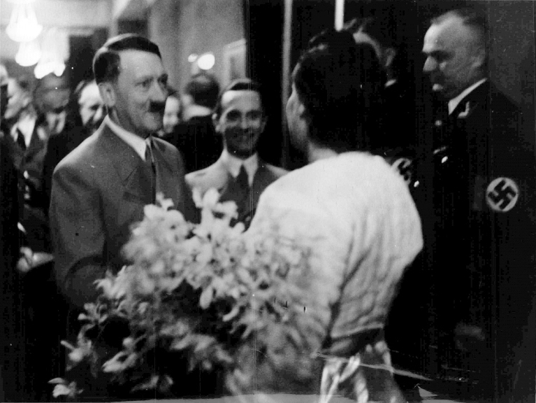 Adolf Hitler congratulates Leni Riefenstahl for the premiere of the Olympia film